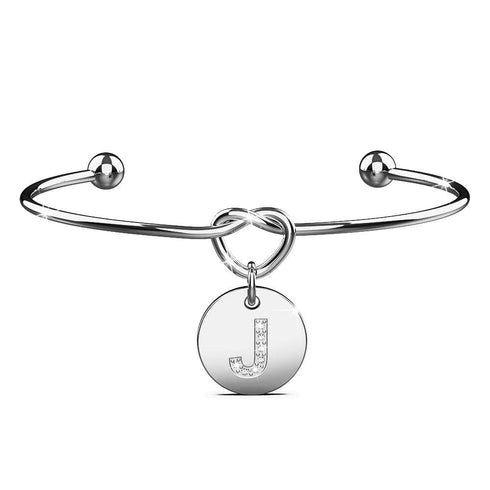 Fancy Alphabet Letter Initial Bangle in White Gold